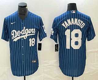 Men%27s Los Angeles Dodgers #18 Yoshinobu Yamamoto Number Blue Pinstripe Cool Base Stitched Baseball Jersey->los angeles dodgers->MLB Jersey